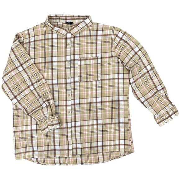 Cotton On Shirt Womens Large Tan Plaid Flannel Button Up Casual Outdoor Ladies - Picture 1 of 16